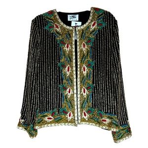 Vintage Elegant Peacock Beaded Blazer M